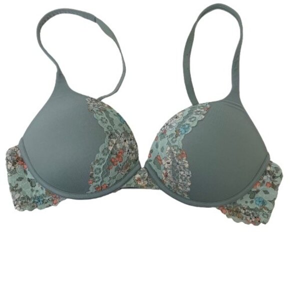 Body by Victoria Perfect Shape Bra Green Floral Lace Wireless Size 34C - Picture 1 of 6